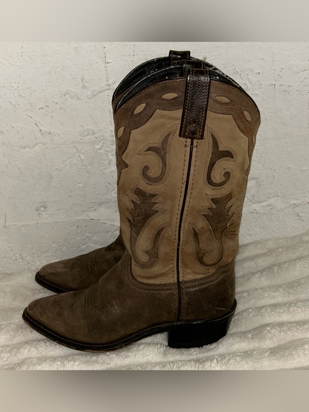 Western Cowgirl Cowboy Boots Brown Leather Two Tone western